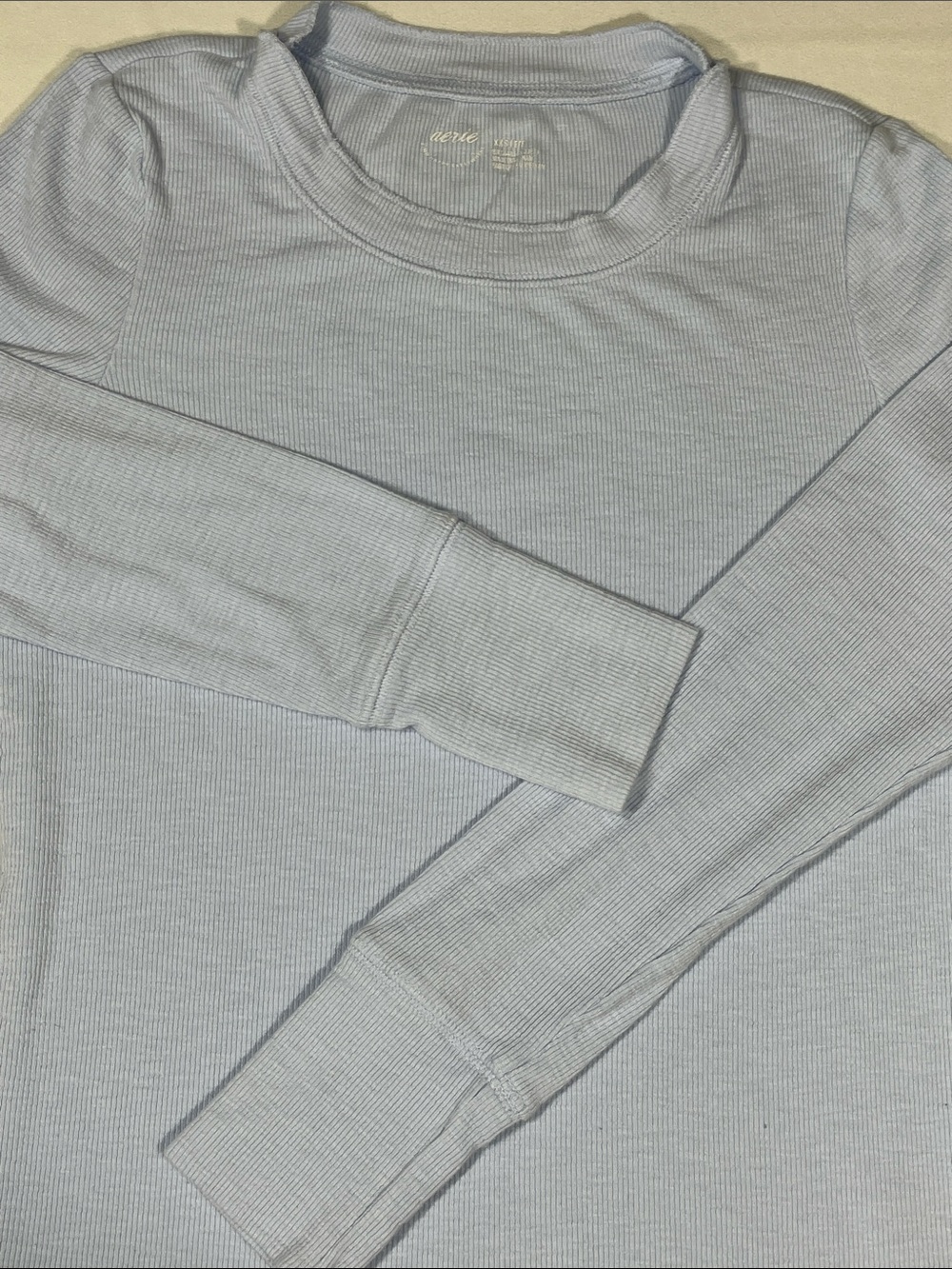 Aerie Happy Everywhere Ribbed Long Sleeve Tee Light Blue XXS Fitted